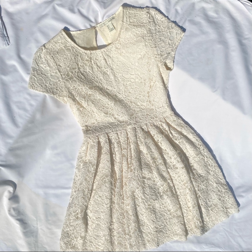 open-back cream lace mini dress